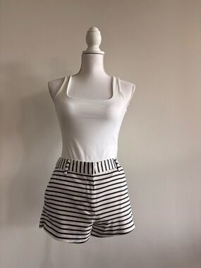H&M Navy and White Striped High-Waist Shorts (Top and belt not included)